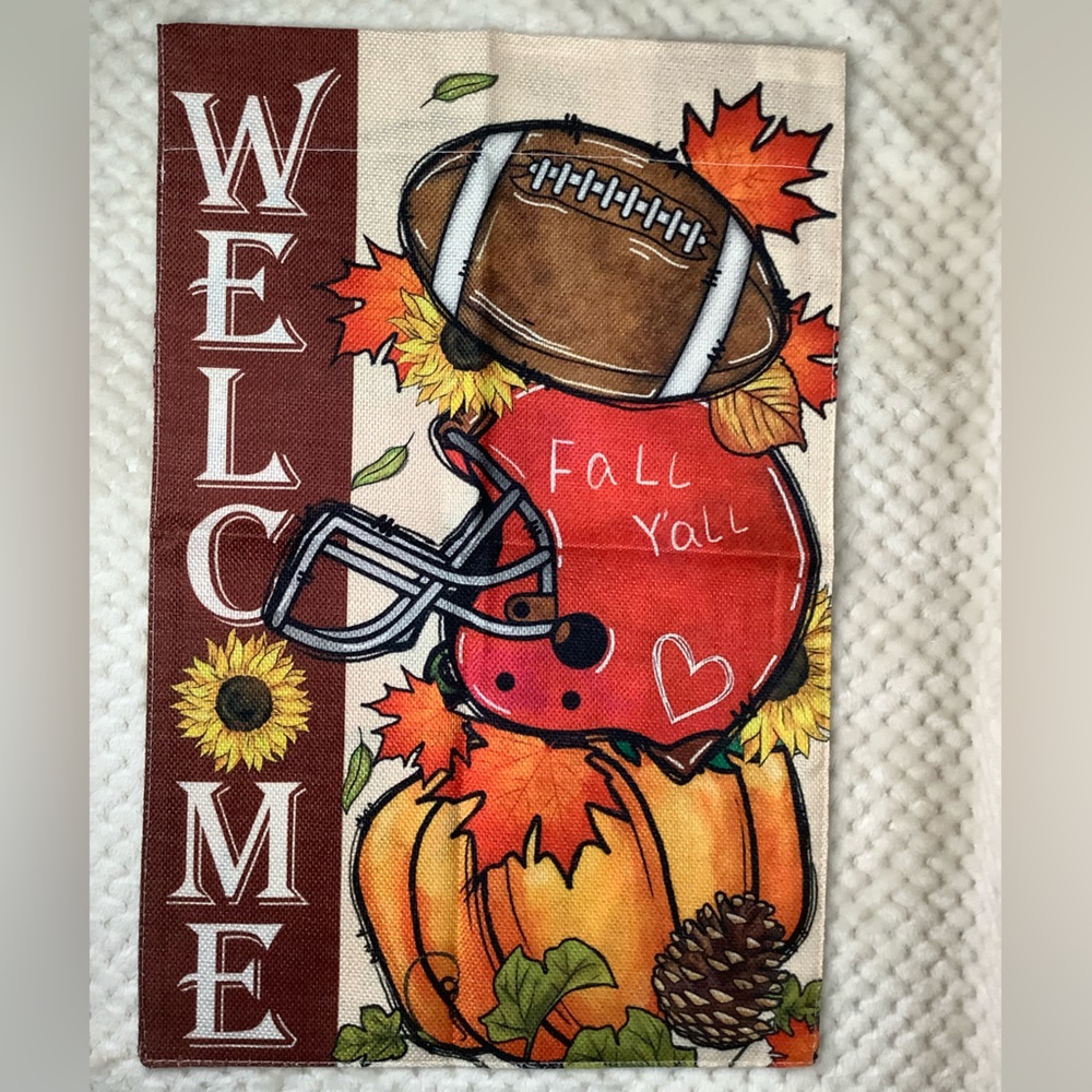 Welcome Garden Flag Football and Pumpkin Design Autumn/Fall Themed 🍂